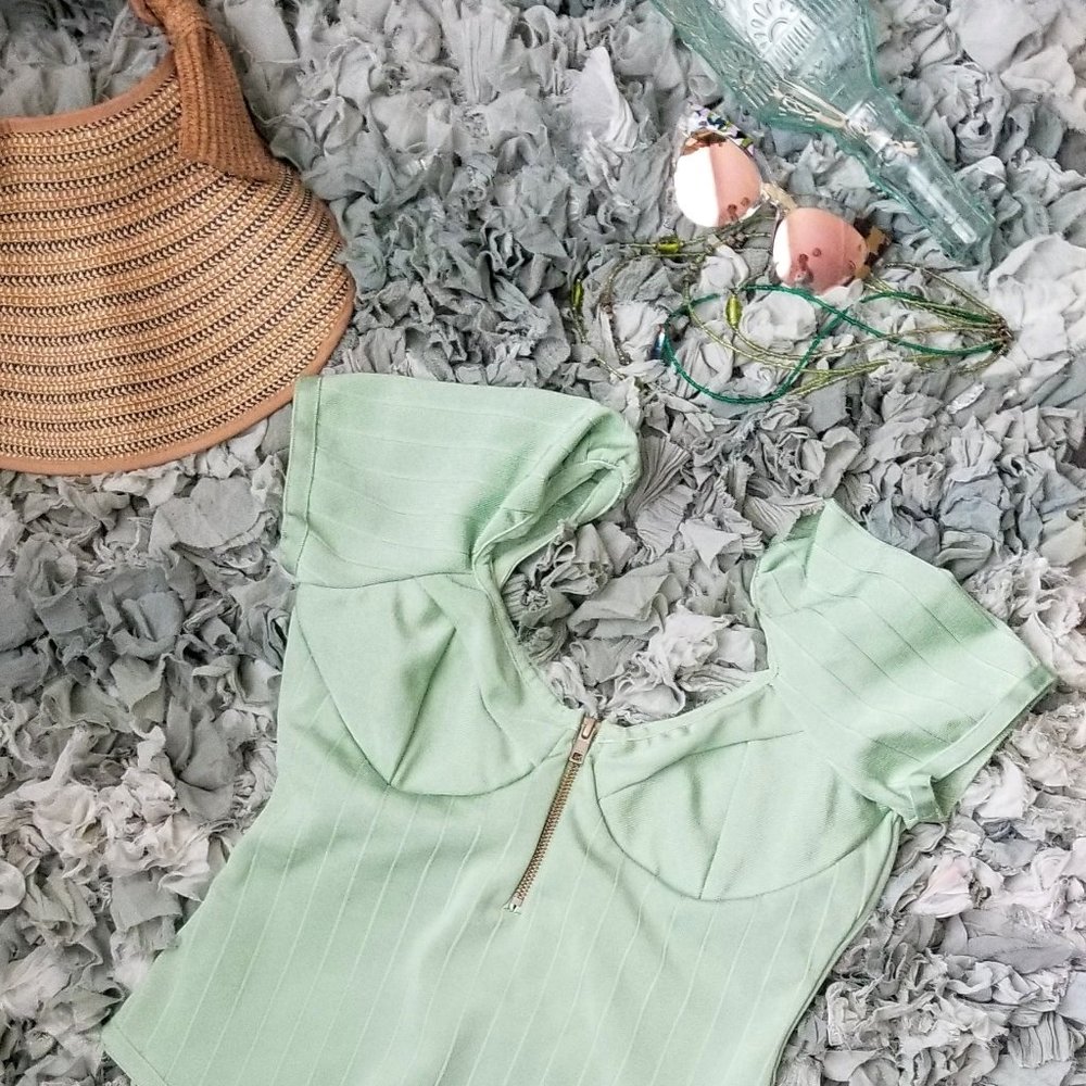 NWT ASOS Swim Glam Sage Bandage Zip Front Swimsuit